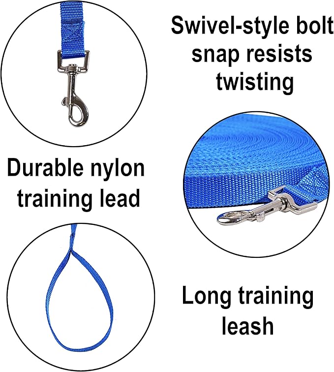 Hi Kiss Dog/Puppy Obedience Recall Training Agility Lead - 15ft, 20ft, 30ft, 50ft, 100ft Training Leash - Great for Play, Camping, or Backyard Blue - 30 Feet