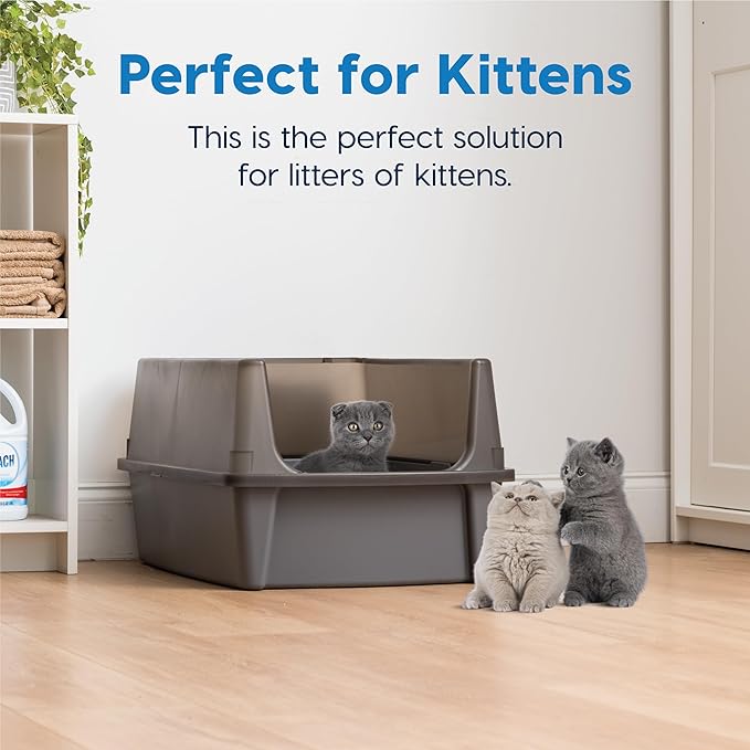 IRIS USA XX-Large Cat Litter Box, Open Top Extra Large Litter Box for Big Cats and Multi-Cat Households, High Sided Scatter Shield, Easy to Clean, 30" L x 20" W x 14" H, Gray