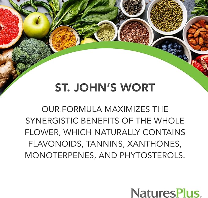 Natures Plus Herbal Actives St John's Wort, Extended Release - 450 mg, 60 Vegan Tablets - Vegetarian, Gluten-Free - 60 Servings