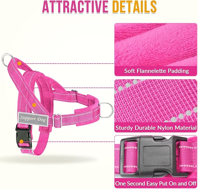 SlowTon No Pull Dog Harness - Heavy Duty Dog Harness and Leash Set for Medium Large Dogs, Reflective Tactical Harness with Soft Padded and Front Clip for Easy Walk and Training (Fuchsia L)