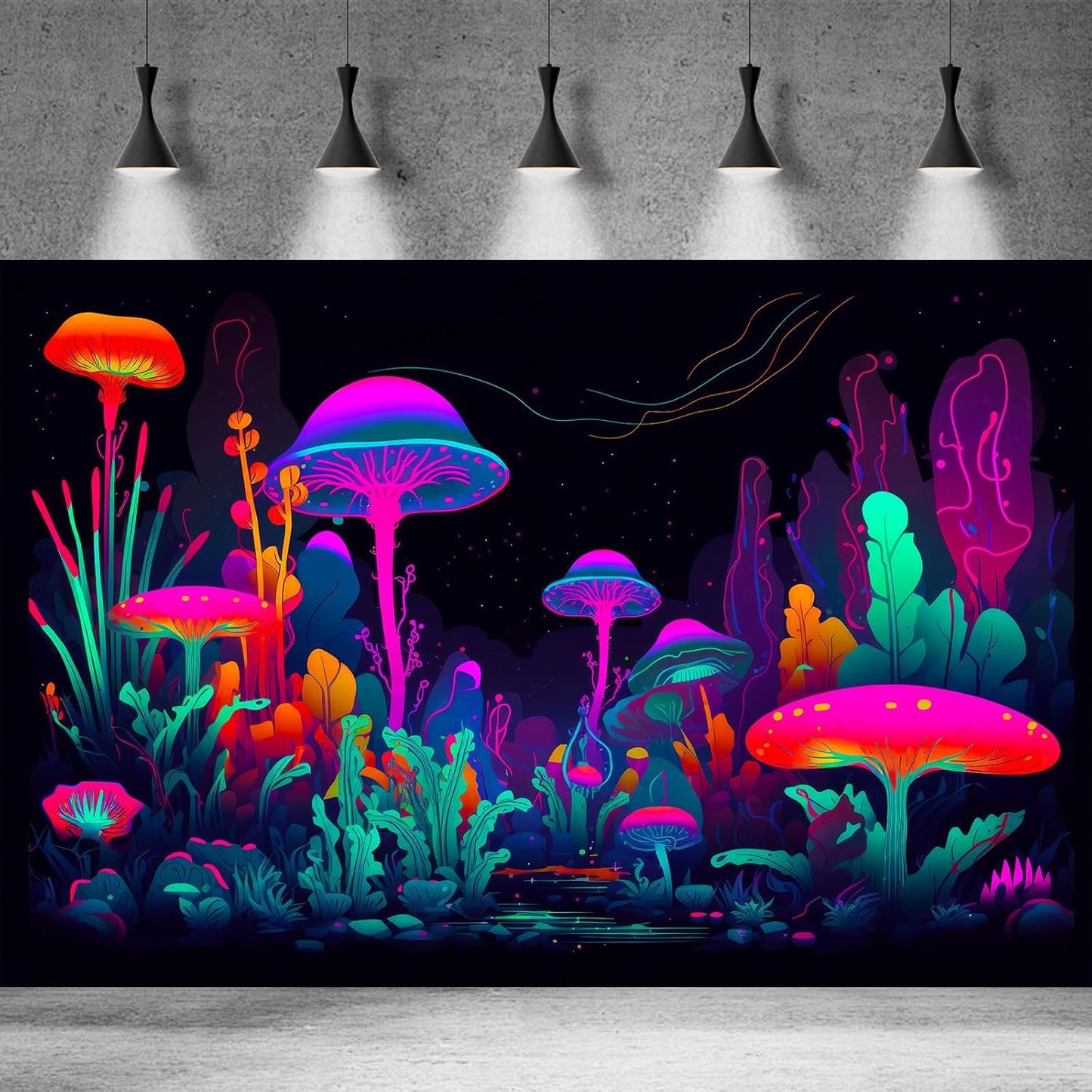 Mushrooms Aquarium Background Mushrooms in Dark Forest with Bright Colors Terrarium Background Tranquil Lake Cartoon Style Aquatic Plants Fish Tank Backdrop Poster Decorations Wallpaper Decor 72x18in