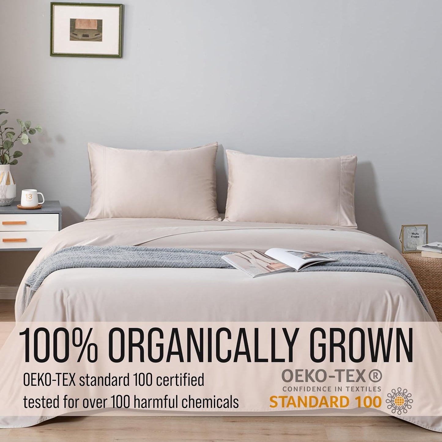 Bella Coterie Luxury Bamboo Viscose Split King Size Sheet Set | 100% Organically Grown | Ultra Soft | Cooling for Hot Sleepers | 18" Deep Pocket [Dune]