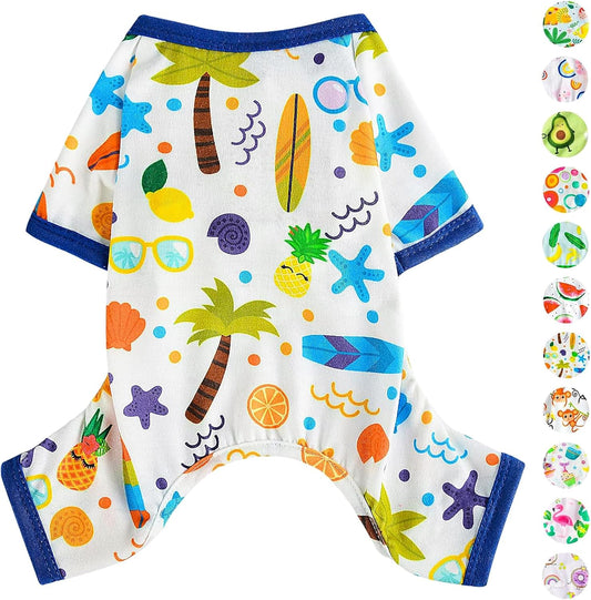 Dog Pajamas Pjs Fall Summer Dog Clothes for Small Dogs Girl - Boy - Medium Size Dogs, Soft Stretchy Puppy Clothes Doggie Onesies Cat Pet Jammies Outfit (Beach, X-Large)