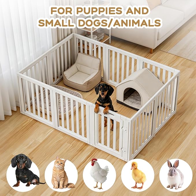 Dog Playpen, Clear Dog Pen, Acrylic Dog Pen, Easy to Install and Remove Dog Play Pen, Puppy Playpen Suitable for Dogs, Cats,Dog Playpen Indoor (White, 23.6 inch Height, 10 Panels)