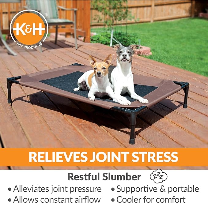 K&H Pet Products Outdoor Elevated Dog Cot, Breathable Cooling Elevated Cot Hammock Pet Bed for Medium Dogs, Washable Mesh Cover, Raised Metal Frame, Collapsible, Portable - Medium 32 X 25 Chocolate