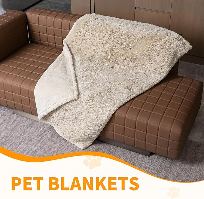 Long Faux Fur Calming Pet Blankets for Large Dogs Waterproof Cream Dog Blanket for Couch Sofa Cover Washable Puppy Bed Covers (Cream,XL-85x57in)