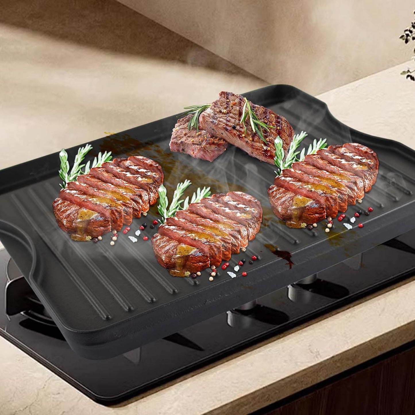 15.5" x 13.5" Reversible Cast Iron Griddle for Camp Chef 2-Burner Stove, Flat Griddle Plate for Camp Chef Single Burner, Explorer 2/3-Burner & Most Outdoor Charcoal,Camping Stove,Propane,Gas Grill