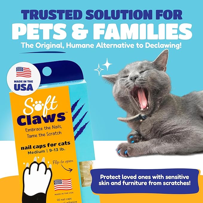 Soft Claws Cat Nail Caps for Medium Cats – (40 Caps, Black & Gold) - Made in USA - Veterinarian-Developed | Protects Furniture & Skin - Easy to Apply, Long-Lasting Anti-Scratch Soft Cat Claw Covers