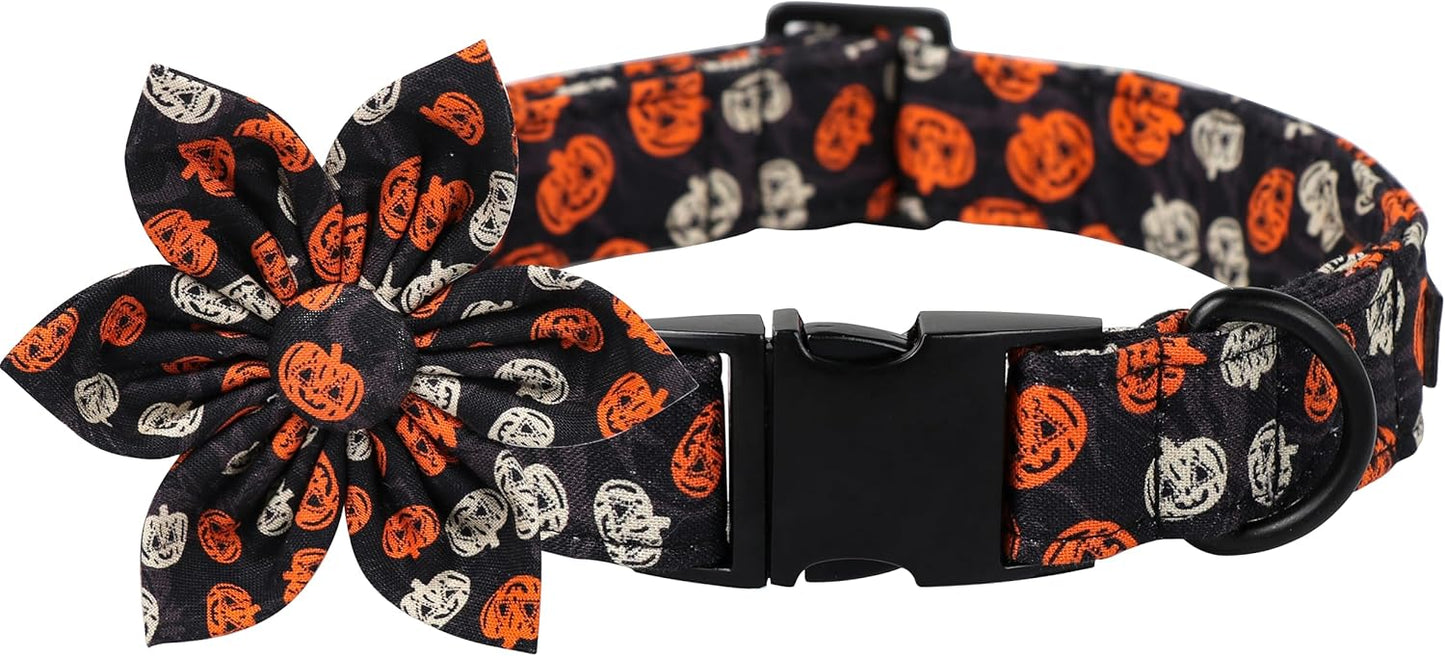 Lionet Paws Flower Dog Collar - Cute Cotton Adjustable Flower Dog Cat Collar with Metal Buckle for Puppy Girl Gift, XS, Neck 8-12in