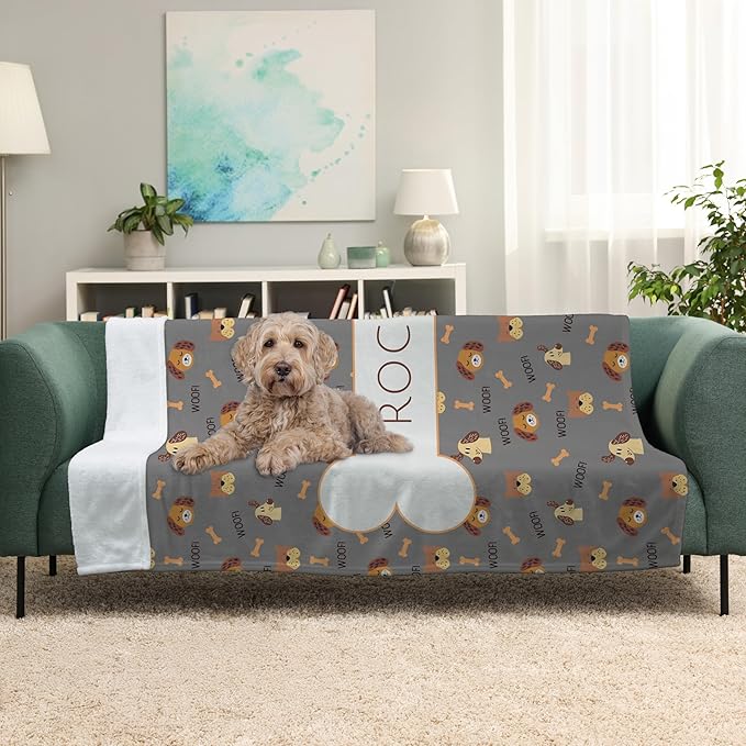 Prints Next Day – Custom 50" x 60" Sherpa Pet Lightweight Blanket with Name - Gift for Dog or Cat Owners - Personalized Couch Throw - Puppy Patterned - Printed in America