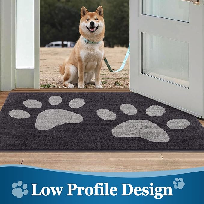 Buganda Dog Door Mat for Muddy Paws, Absorbent Dirt Trapper Washable Indoor Doormats, Non Slip Low-Profile Mud Mat for Dogs, Front Entrance Doormat for Inside Floor (40x32 Inches, Dark Grey)