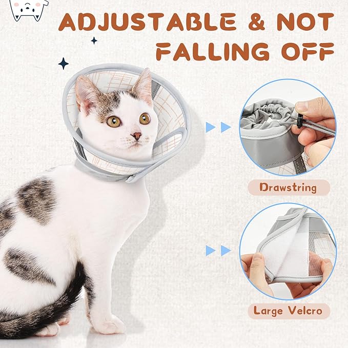 Supet Soft Air Mesh Cat Recovery Cone - Adjustable, Breathable Neck Cone Alternative for Small Kittens, Lightweight, Anti-Scratch