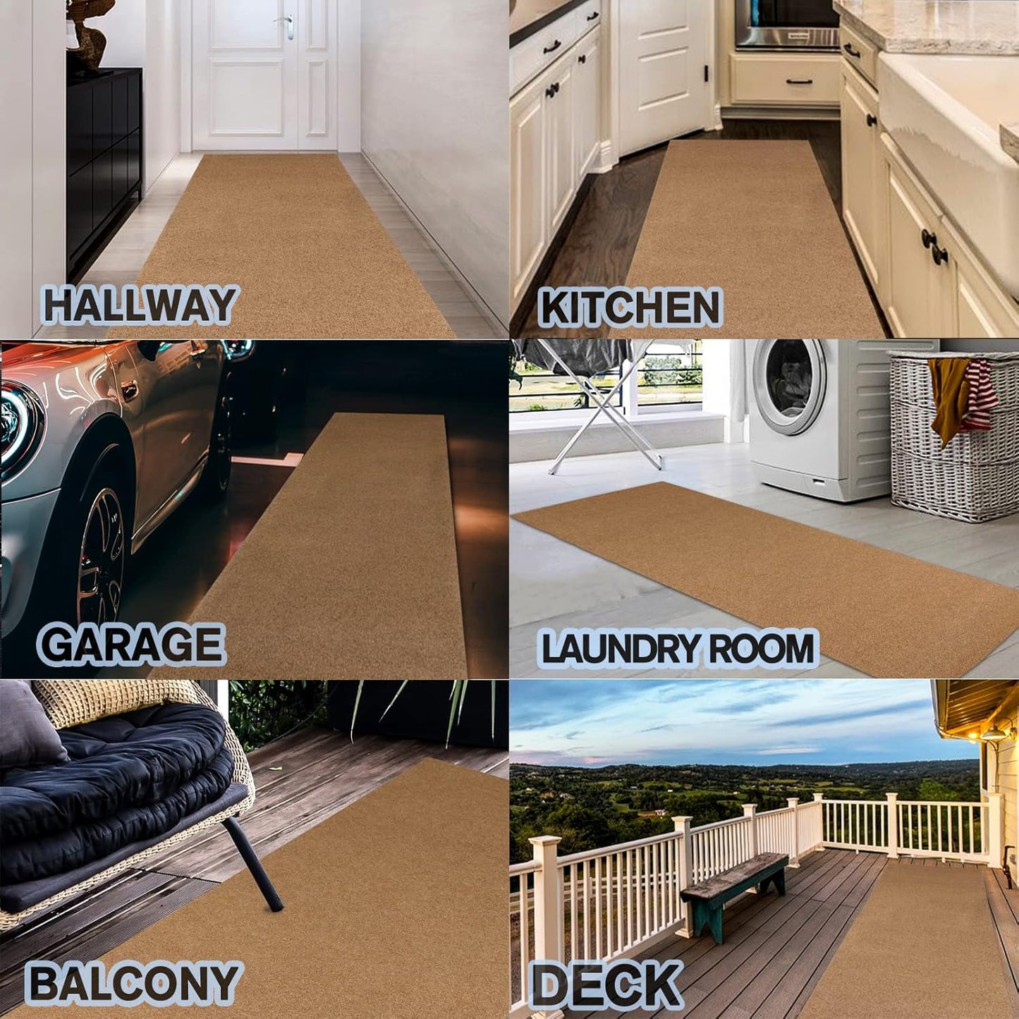 Custom Size Backed Non-Slip Area Rugs Runner, Easy Clean, Waterproof Runner Rugs for Hallway Entryway, Kitchen, Laundry, 2FT x 10FT, Beige