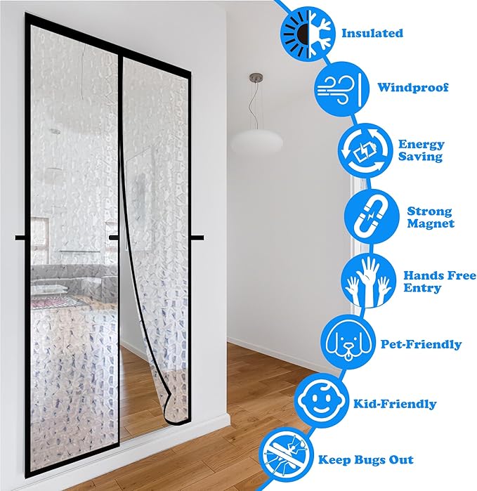 RELIANCER Magnetic Thermal Insulated Door Curtain,Waterproof EVA Door Cover,Fit Doors Size Up to 36"x82",Temperature Protection Insulated Doorway Curtain Partition,Patio Self-Closing Doors Net Screen