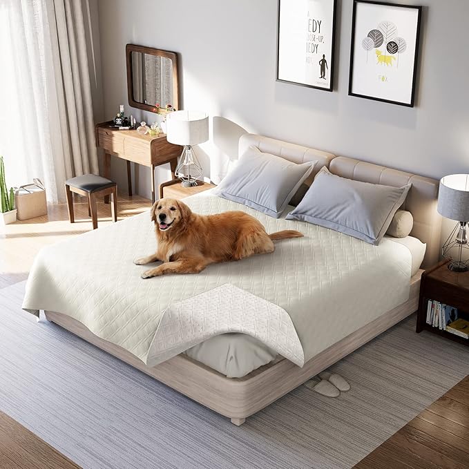 Waterproof Dog Bed Covers for Couch Protection, Water-Resistant Soft Dog Pet Blanket Anti-Slip Dog Blanket for Bed, for Furniture Bed Couch Sofa (Ivory White,40x50inch)