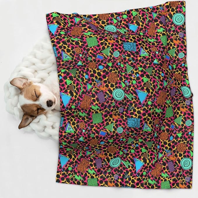 Reversible Plush Dot Pet Blanket, Geometric Checkered Zebra Tiger Leopard Print Hot Pink Vintage Retro 80S 90S, Ultra Soft Two Sided Throw for Dogs Cats Home Use Comfort