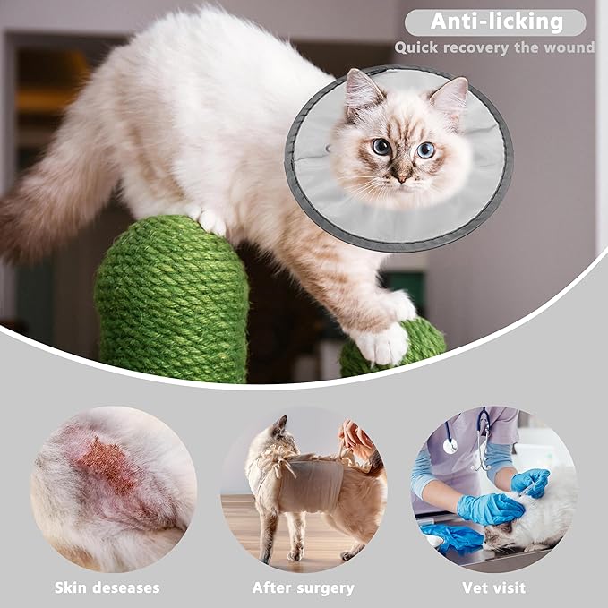 Lightweight Cat Cone Collar Soft, Soft Comfortable Cat Recovery Collar After Surgery, Elizabethan E Collar for Cats, Cone for Cats to Stop Licking (Gray, Small)