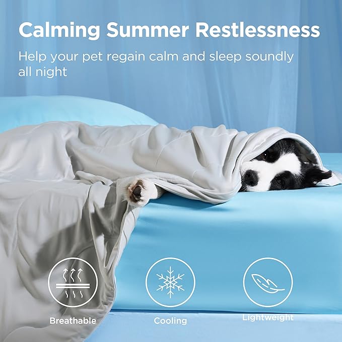 Bedsure Cooling Blanket for Large Dogs with Breathable Air-Core Fill Q-MAX>0.4 - Dog Cooling Mat Soft, Lightweight Pet Cat Throw Cold Blanket Washable for Summer, Pearl Grey, 40x50