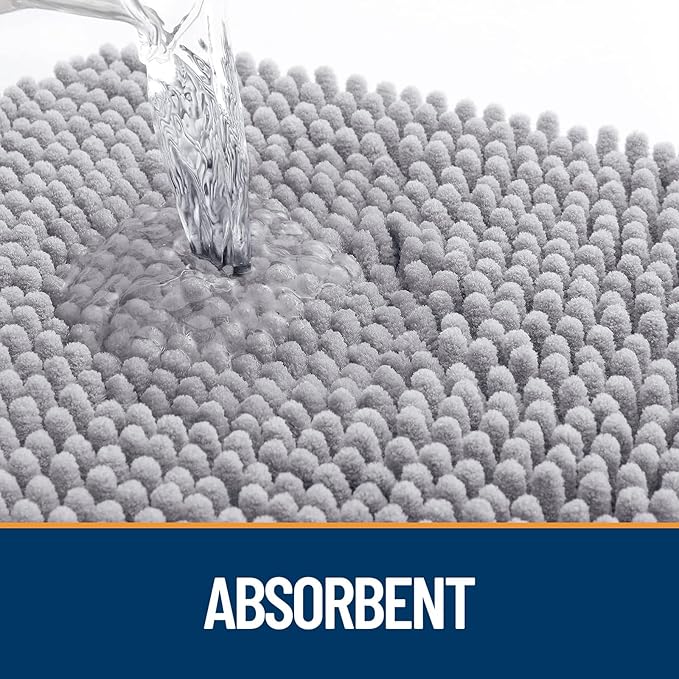 OLANLY Dog Door Mat for Muddy Paws 59x20, Absorbs Moisture and Dirt, Absorbent Non-Slip Washable Doormat, Quick Dry Chenille Mud Mat for Dogs, Entry Indoor Entryway Carpet for Inside Floor, Light Grey