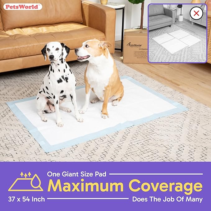 PetsWorld Enormous Dog Pee Pads 37"x54" 200 Count – XXXL Pet Pee Pads for Giant Dogs & Pets, Heavy Duty Leak-Proof Dog Training Pads, Super Absorbent Quick-Dry Potty Pads with Adhesive Tabs