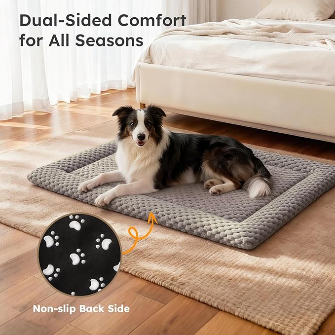 Dog Bed Mat, Dual-Sided Dog Crate Bed Mat - Ultra Soft & Machine Washable Kennel Pad for Medium Dogs, All-Season Comfort Pet Bed for Crates, Travel, and Home, Light Brown, 30 x 18 Inch