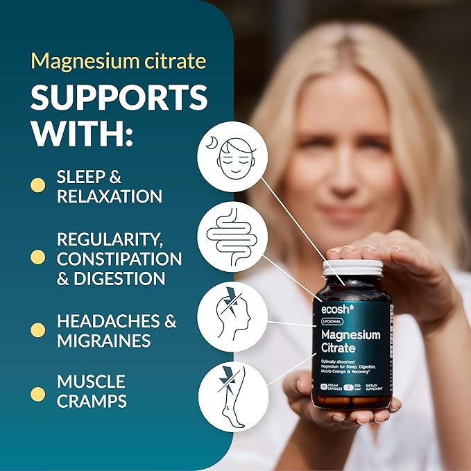 Liposomal Magnesium Citrate Capsules — High Absorption Magnesium Supplement for Constipation, Sleep, Muscle Cramps & Recovery | High Potency Mg | Easy to Swallow Veg Capsules | Non-GMO | 180 ct