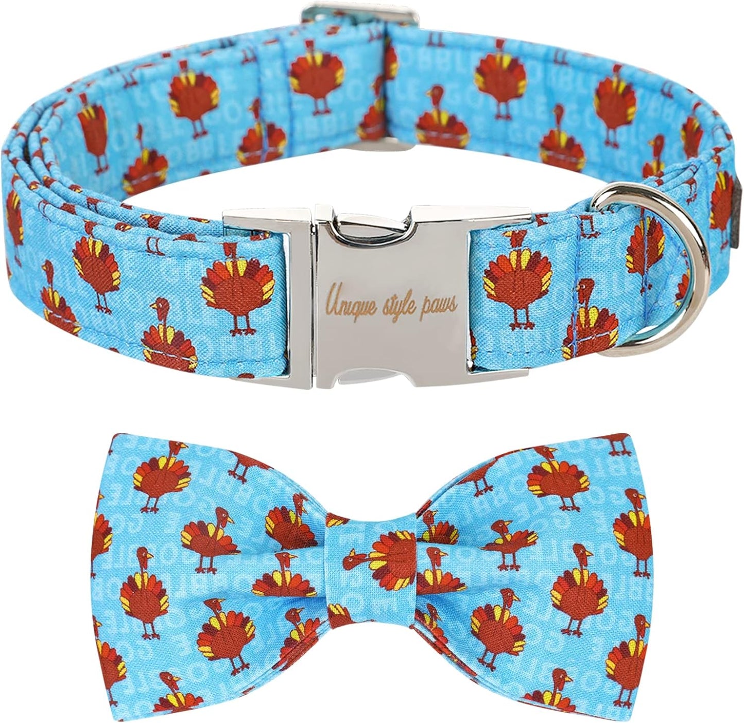 Unique style paws Christmas Dog Collar with Bow Tie Red Elk Cotton Collar Adjustable Puppy Collar for Small Medium Large Dogs-L