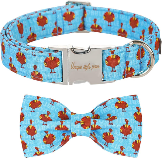 Unique style paws Christmas Dog Collar with Bow Tie Red Elk Cotton Collar Adjustable Puppy Collar for Small Medium Large Dogs-L