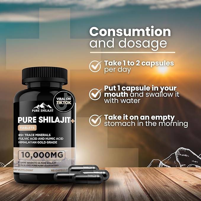 Capsules, Maximum Potency Organic Pills with Trace Minerals for Energy & Immune Support, for Men & Women, Natural Supplement from Himalayan Resin, 60 Tablets
