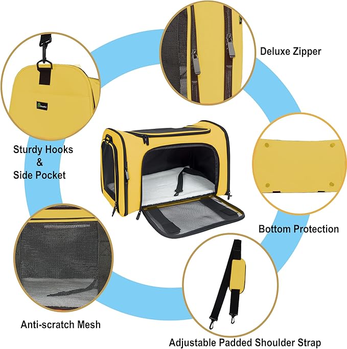 Soft Sided Carrier for Small Medium Cats Dogs,Removable Pad Collapsible Travel Pet Carrier Large Yellow