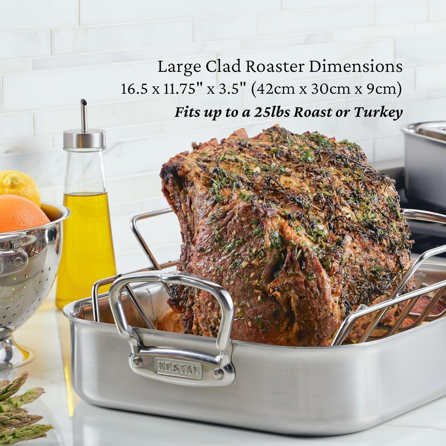 Hestan Provisions – 16.5" Classic Clad Roaster with Stianless Steel Rack