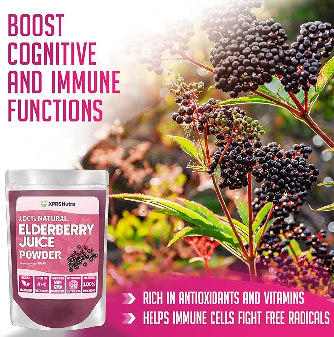 XPRS Nutra Elderberry Juice Powder - Elderberry Powder Organic Fruit Juice Mix - Powdered Elderberries Supplement Rich in Vitamins A and C (4 oz)