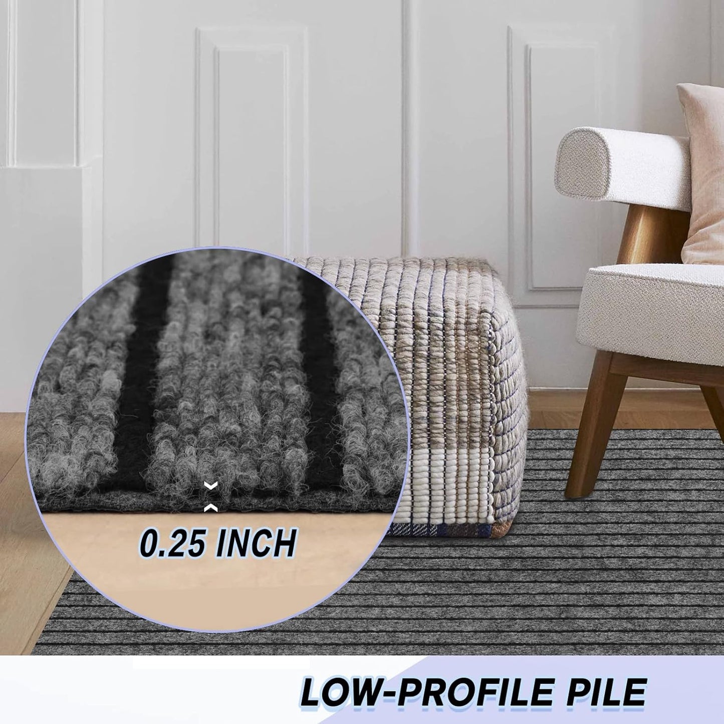 Custom Size Backed Non-Slip Area Rugs Runner, Easy Clean, Waterproof Runner Rugs for Hallway Entryway, Kitchen, Laundry, 2FT x 60FT, Gray Stripe