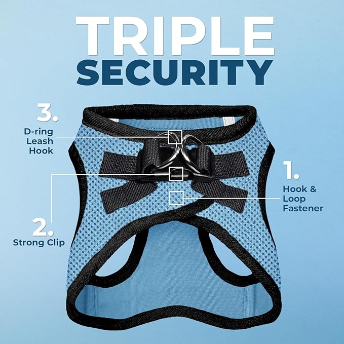 Best Pet Supplies - All Weather Mesh / Plush, Reflective, No Pull Harness for Small, Medium Dogs, Cats - Secure with Hook & Loop Fastener, Buckle, Double D-Rings - Baby Blue/Black Trim, XS