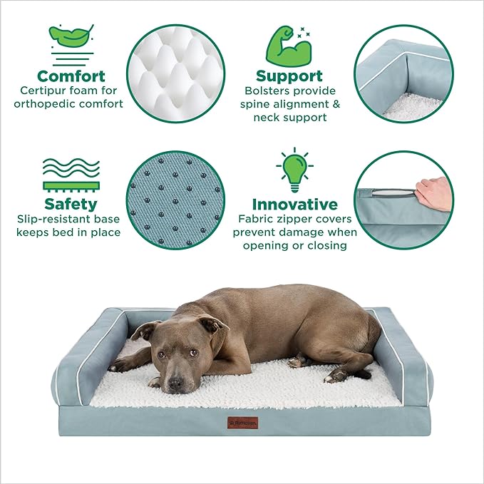 Furhaven Cooling Dog Sofa Bed – Memory Foam Couch with Bolsters, Textured Plush & Water-Resistant Cover, Washable Cover - Riverway, Jumbo Plus