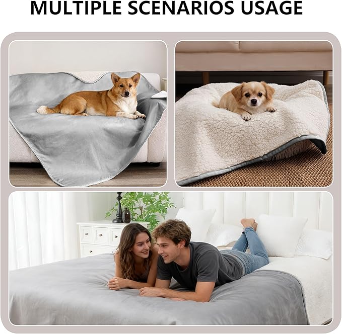 Waterproof Dog Blanket for Large Dog, Leak Proof Pet Sherpa Couch Throw Blankets for Cat, Reversible Sofa Bed Protector Machine Washable-40 x50,Darkgrey