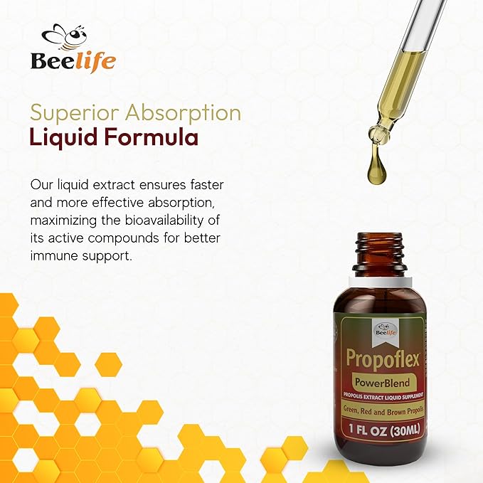 Beelife Propolis Extract, Power Blend Green, Red & Brown Propolis- 100% Pure Extract Bee Propolis Tincture, High Artepillin-C Levels - Natural Antioxidant, Immune Support- from Brazil (30ml/ 1Fl.Oz)