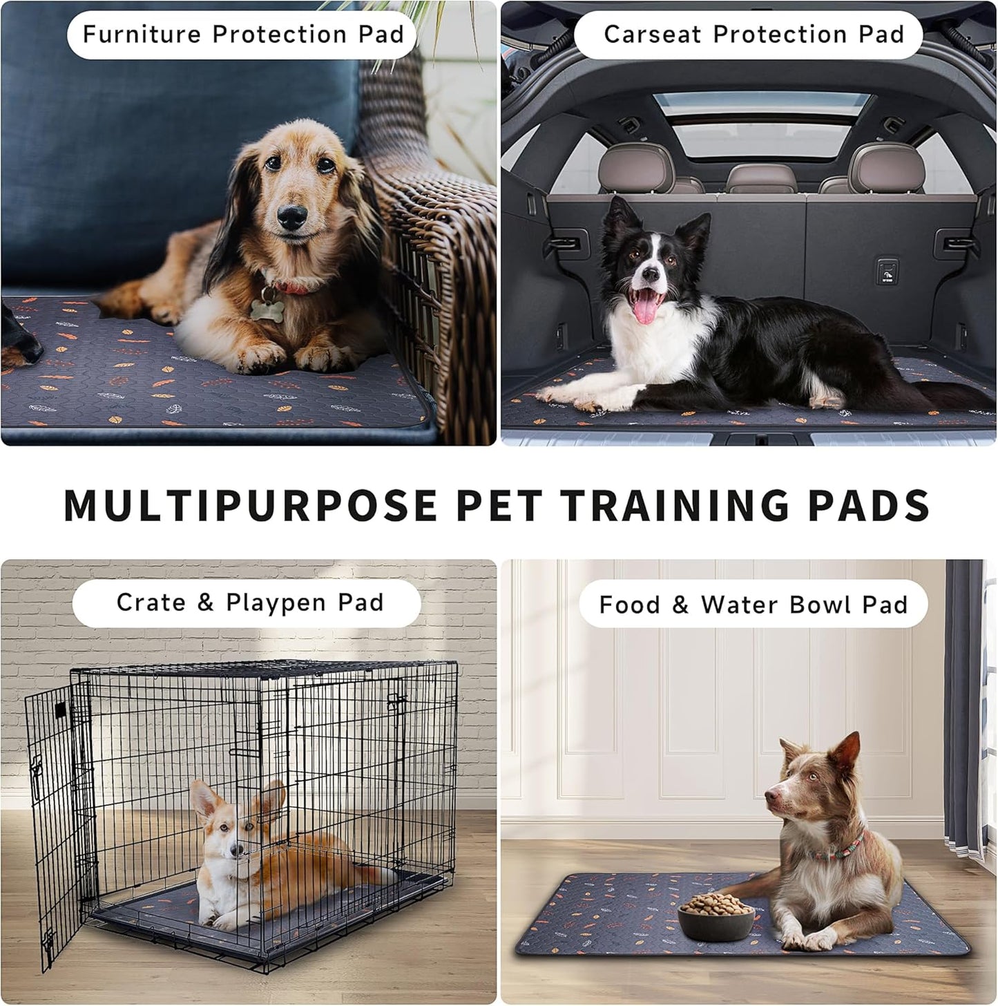 Sunheir Washable Pee Pads for Dogs 72"x72", Extra Large Reusable Puppy Pads Pet Training Pads for Dog Playpen, Waterproof Pee Pads for Puppy Playpen, Whelping Pad, Dog Playpen Indoor - Deep Grey