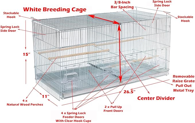 Lot of 4 Stackable Breeder Bird Flight Cage Side Breeding Nest Door with Removable Center Divider Side Breeding Nesting Box Door with Removable Rolling Stand