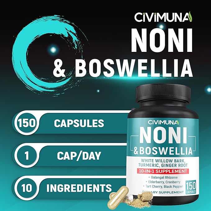 Noni Extract Capsules with Noni, Boswellia, White Willow Bark and More - 150 Capsules for 5 Months Supply