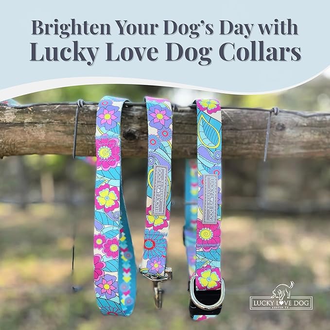 Lucky Love Dog Collars, Vivid Flower Pattern Dog Collars for Medium Female Dogs, Spring & Summer Floral Themed Print, Caroline, Medium