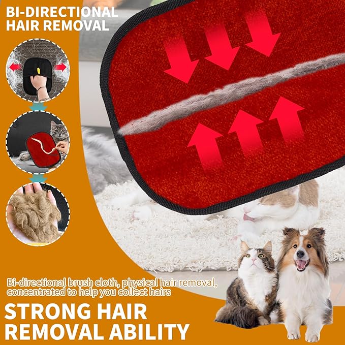 2PCS Electrostatic Pet Grooming Gloves, Reusable Hair Remover for Dog Cat Fur on Clothes Furniture Car Seat/Red
