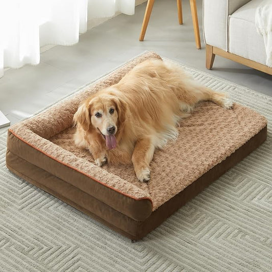 BFPETHOME Orthopedic Dog Beds for Large Dogs-Waterproof Sofa Dog Bed with Removable Washable Cover, Big Pet Bed with Waterproof Lining and Nonskid Bottom,Pet Bed for Large Dogs