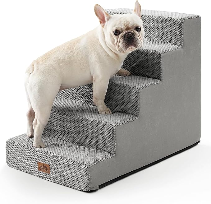 Dog Stairs for Small Dogs, 5 Tier Wider Pet Stairs for High Beds, 23.6" H Non-Slip Dog Steps for Old Cats, Puppies, Small Medium Dogs, 19.7x29.5x23.6 inch, Grey