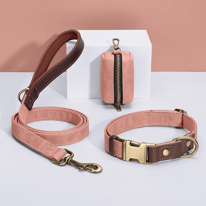 Didog Soft PU Leather Dog Collar for Large Dogs,Classic Adjustable Dog Collars with Quick Release Metal Buckle,Easy Clean and Comfortable with Nylon Lining,Pink,L Neck 16-23"