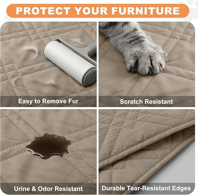 100% Waterproof Dog Couch Protector, Triple-Layer Waterproof Dog Bed Cover Pet Blanket Reversible 2-Tone Sofa Shield, Non-Slip Furniture Guard for Pets(35×71 Inch, Khaki+Khaki)