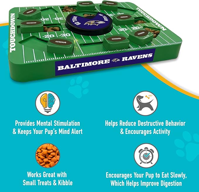 Pets First NFL Baltimore Ravens Large Puzzle Treat Toy for Dogs - Interactive Slow Feeding Toy, New Large Size