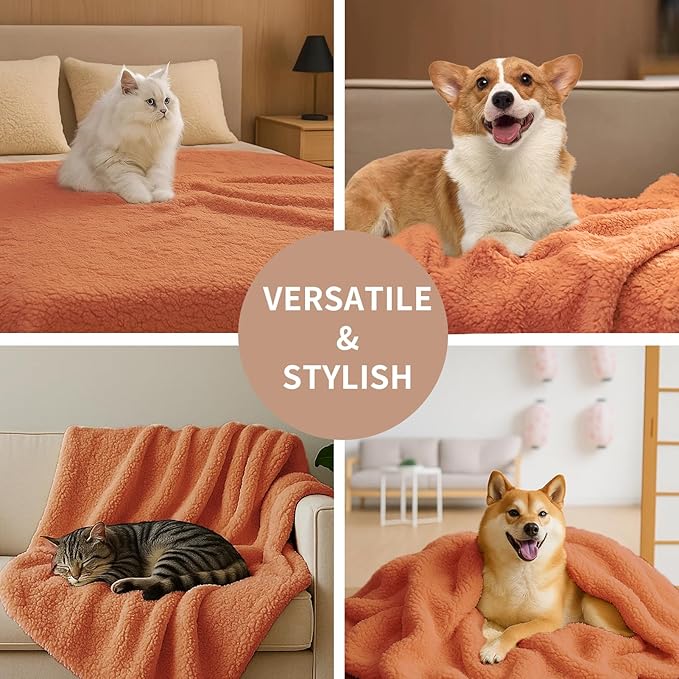 Pet Blankets for Couch Sofa Bed Dog Blankets Reversible Cat Blanket Soft Furniture Protector Cover for Small Medium Large Dogs Cats, Orange, 16 x 24 inches