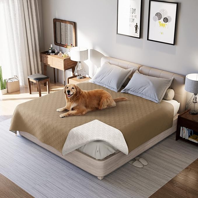 Waterproof Dog Bed Covers for Couch Protection, Water-Resistant Soft Dog Pet Blanket Anti-Slip Dog Blanket for Bed, for Furniture Bed Couch Sofa (Taupe,68x82inch)