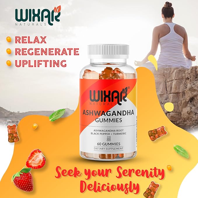 Ashwagandha Gummies with Turmeric and Black Pepper Extract - Herbal Gummy Supplement - 60 Gummies